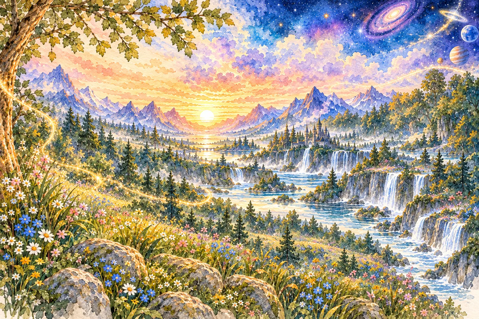 Das Magische Tal verbindet eine weite Aquarelllandschaft mit dem Sternenhimmel.
