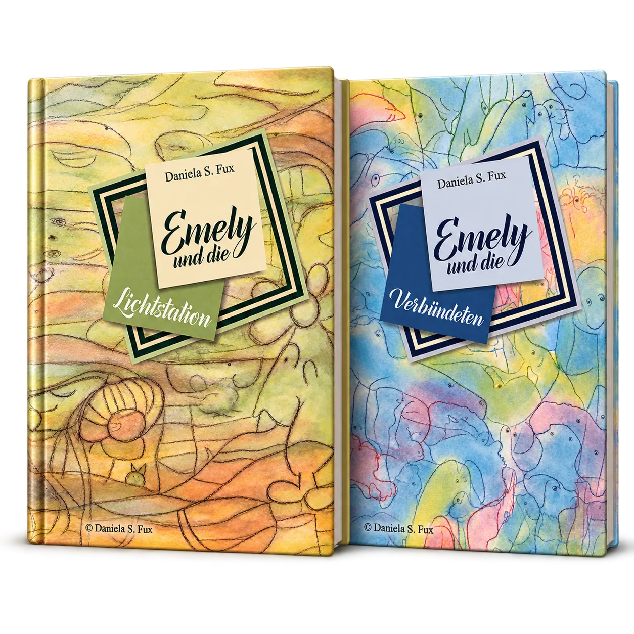 Die beiden Hardcover-Bücher Emely und die Lichtstation und Emely und die Verbündeten.